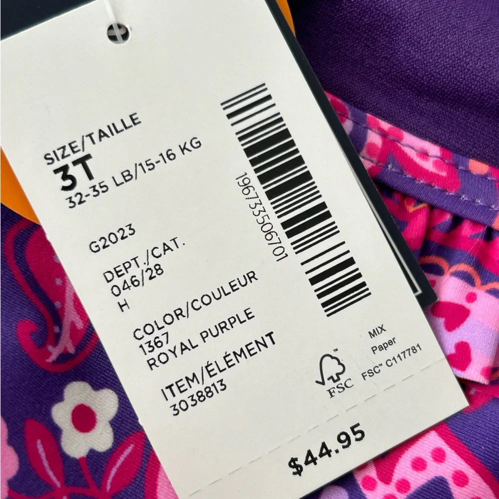 NWT Gymboree purple paisley one piece swimsuit. SPF 50+ ruffle top and bttm. 3T